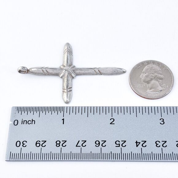 Vintage Sterling Silver 925 6cm Sandcast Cross Pendant - Picture 7 of 7